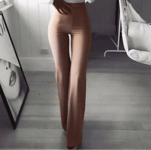 Beige and White Bootcut Stretch Dress Pants